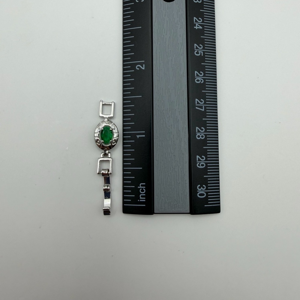 Silver Emerald Oval Halo Bracelet - Picture 7 of 8